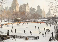 A poster depicting a skating rink in a snow-covered park-7