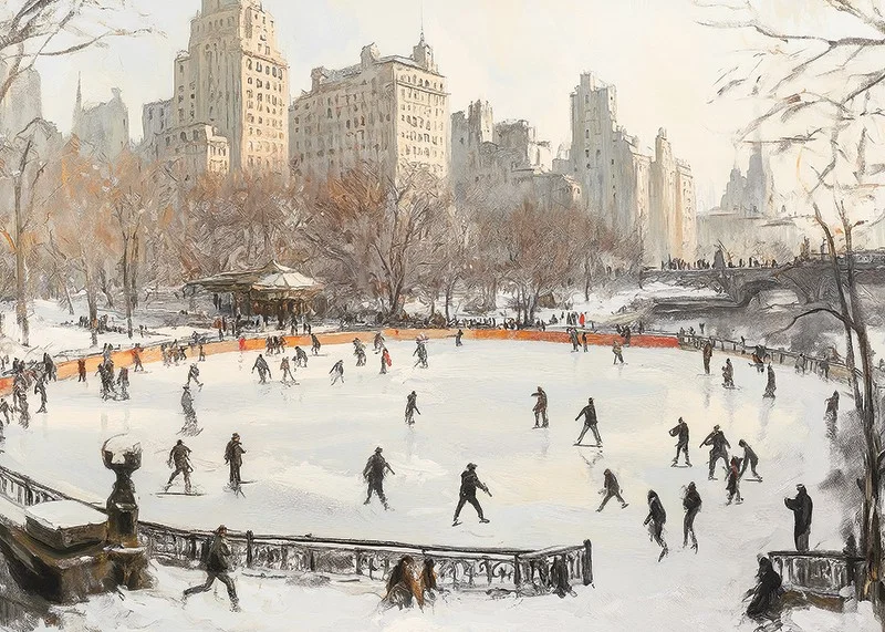 A poster depicting a skating rink in a snow-covered park-12