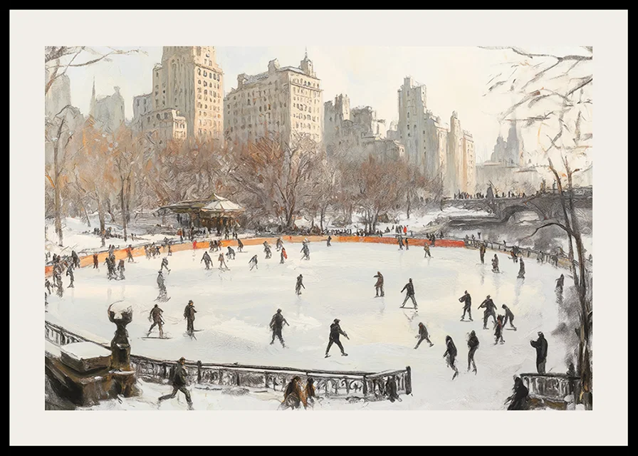 A poster depicting a skating rink in a snow-covered park-12