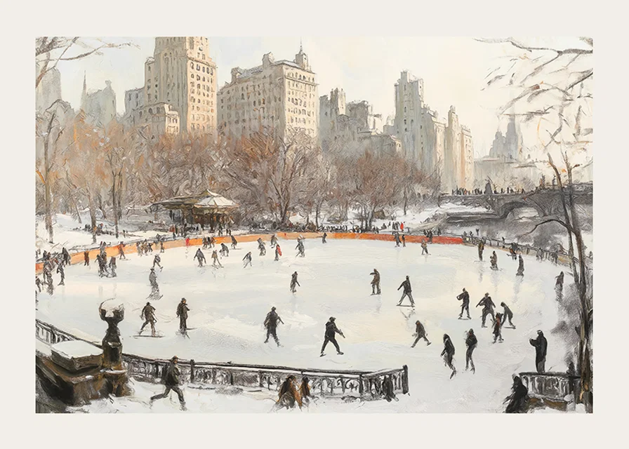 A poster depicting a skating rink in a snow-covered park-12