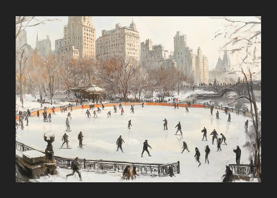 A poster depicting a skating rink in a snow-covered park-12