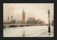 A poster depicting Big Ben and Westminster in a still winter landscape by the River Thames-5