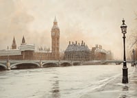 A poster depicting Big Ben and Westminster in a still winter landscape by the River Thames-7