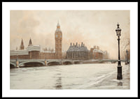 A poster depicting Big Ben and Westminster in a still winter landscape by the River Thames-0