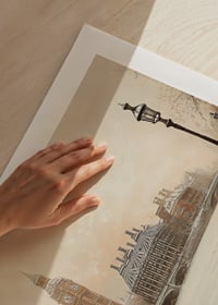 A poster depicting Big Ben and Westminster in a still winter landscape by the River Thames-9