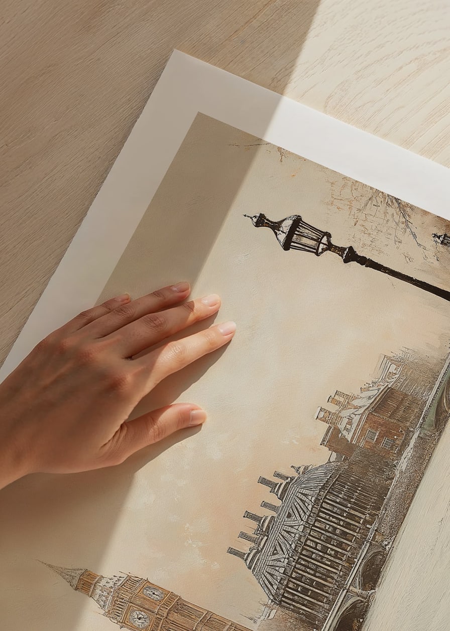 A poster depicting Big Ben and Westminster in a still winter landscape by the River Thames-12