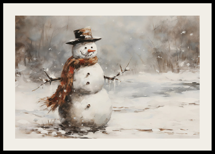 A poster showing a playful snowman in a sparkling winter landscape-12