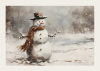 Un poster che mostra un giocoso pupazzo di neve in uno scintillante paesaggio invernale-3