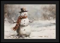 Un poster che mostra un giocoso pupazzo di neve in uno scintillante paesaggio invernale-4