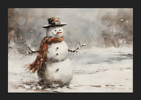 Un poster che mostra un giocoso pupazzo di neve in uno scintillante paesaggio invernale-5