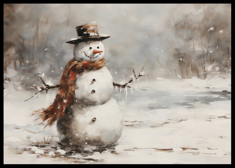 A poster showing a playful snowman in a sparkling winter landscape-12