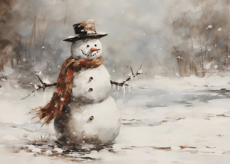 A poster showing a playful snowman in a sparkling winter landscape-12