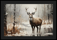 A poster depicting a majestic deer in a peaceful snow-covered forest-4