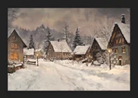 A poster depicting a picturesque winter village in the warm light of dusk-5