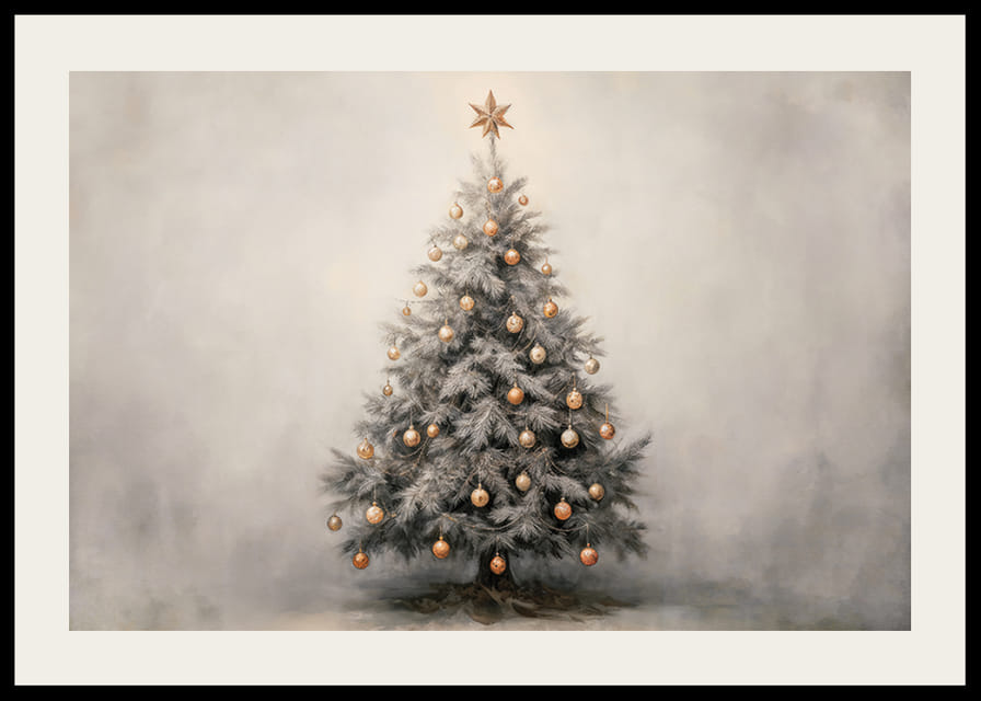 Een poster met een versierde kerstboom met gouden details-12