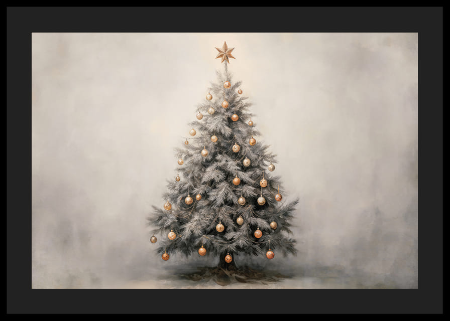 Een poster met een versierde kerstboom met gouden details-12