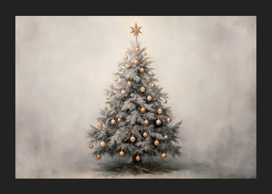 A poster showing a decorated Christmas tree with golden details-12