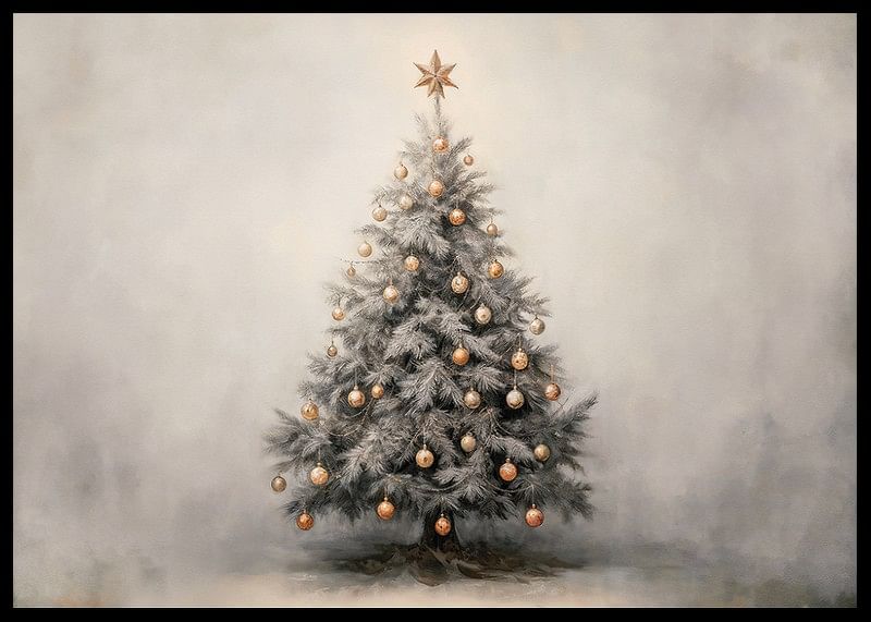 A poster showing a decorated Christmas tree with golden details-12