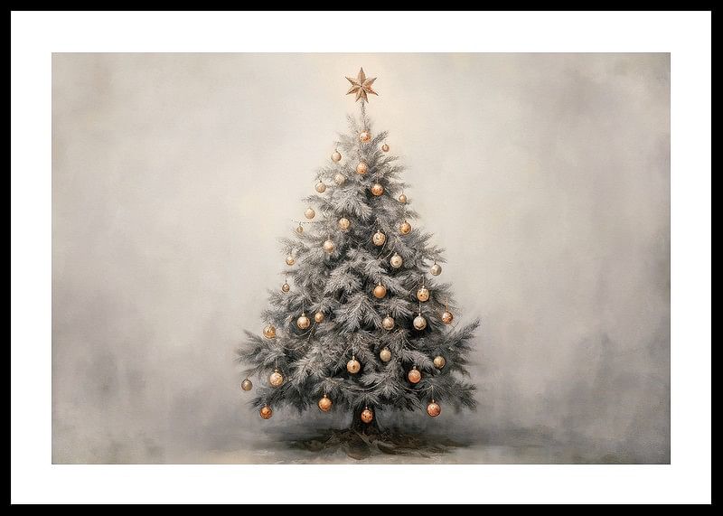 A poster showing a decorated Christmas tree with golden details-12