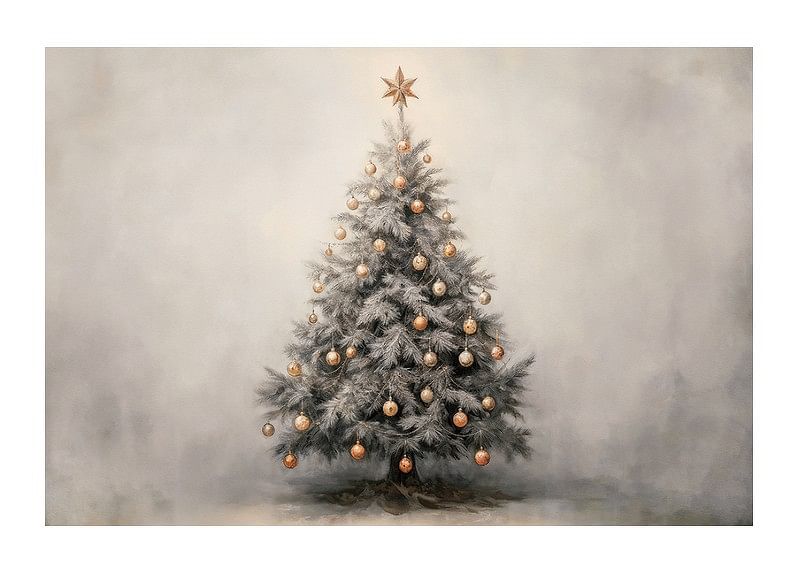 A poster showing a decorated Christmas tree with golden details-12