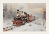 En plakat som viser et damplokomotiv på snødekte spor-3