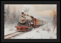 En plakat som viser et damplokomotiv på snødekte spor-4