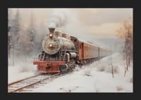 En plakat som viser et damplokomotiv på snødekte spor-5