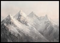 A poster depicting the majesty of snow-capped mountain peaks in a dreamy and calm light-2