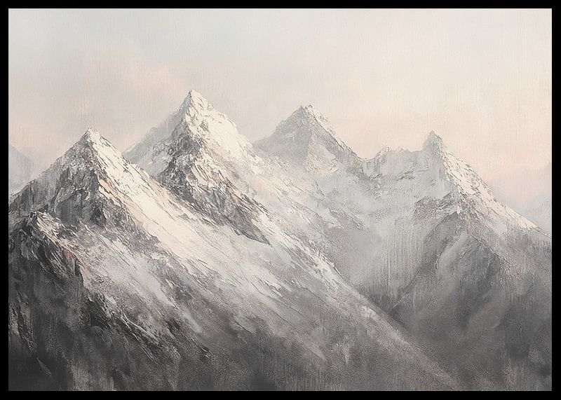 A poster depicting the majesty of snow-capped mountain peaks in a dreamy and calm light-12