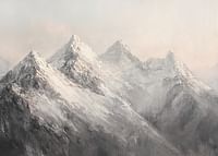 A poster depicting the majesty of snow-capped mountain peaks in a dreamy and calm light-3