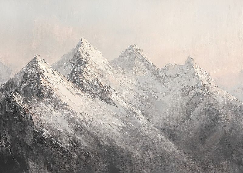 A poster depicting the majesty of snow-capped mountain peaks in a dreamy and calm light-12