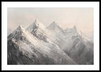 A poster depicting the majesty of snow-capped mountain peaks in a dreamy and calm light-0