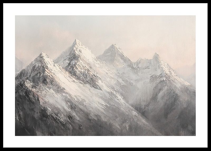 A poster depicting the majesty of snow-capped mountain peaks in a dreamy and calm light-12