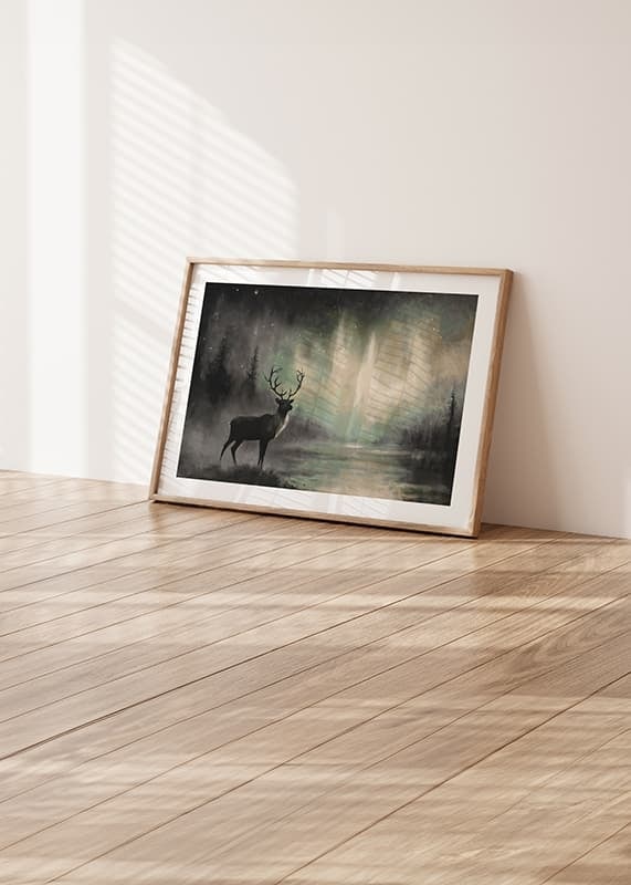 A poster showing a majestic deer under the northern lights-12