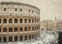 A poster showing the Colosseum in an unusual winter outfit-7