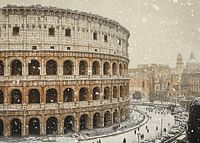 Un afiș care arată Colosseumul într-o ținută neobișnuită de iarnă-3