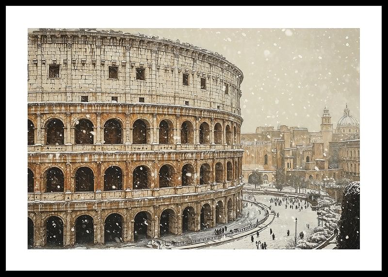 Un afiș care arată Colosseumul într-o ținută neobișnuită de iarnă-12