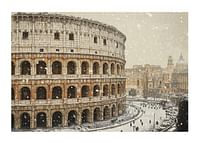 Un afiș care arată Colosseumul într-o ținută neobișnuită de iarnă-1