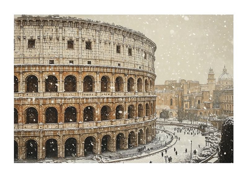 Un afiș care arată Colosseumul într-o ținută neobișnuită de iarnă-12