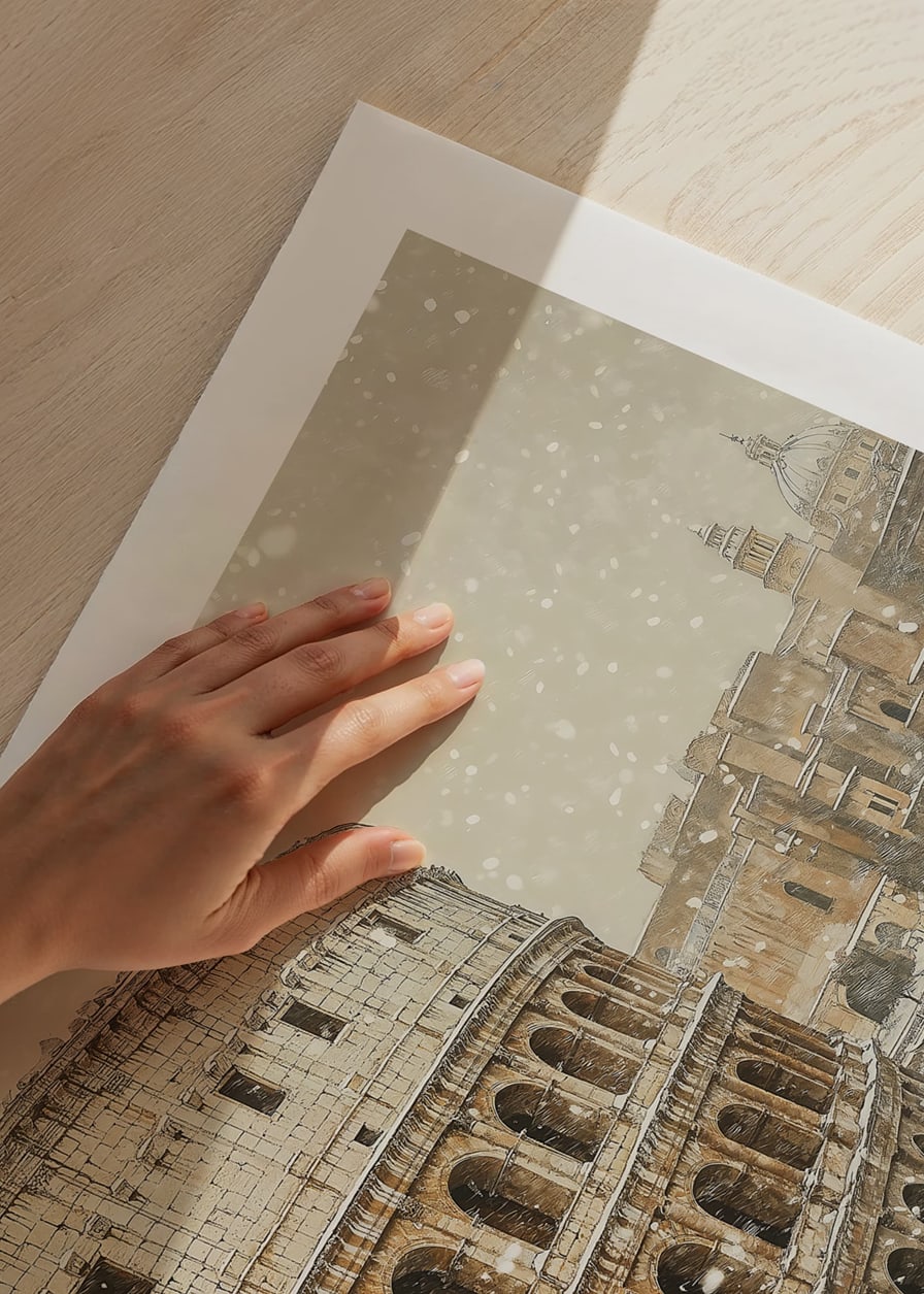 A poster showing the Colosseum in an unusual winter outfit-12