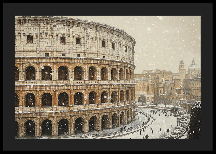 A poster showing the Colosseum in an unusual winter outfit-12