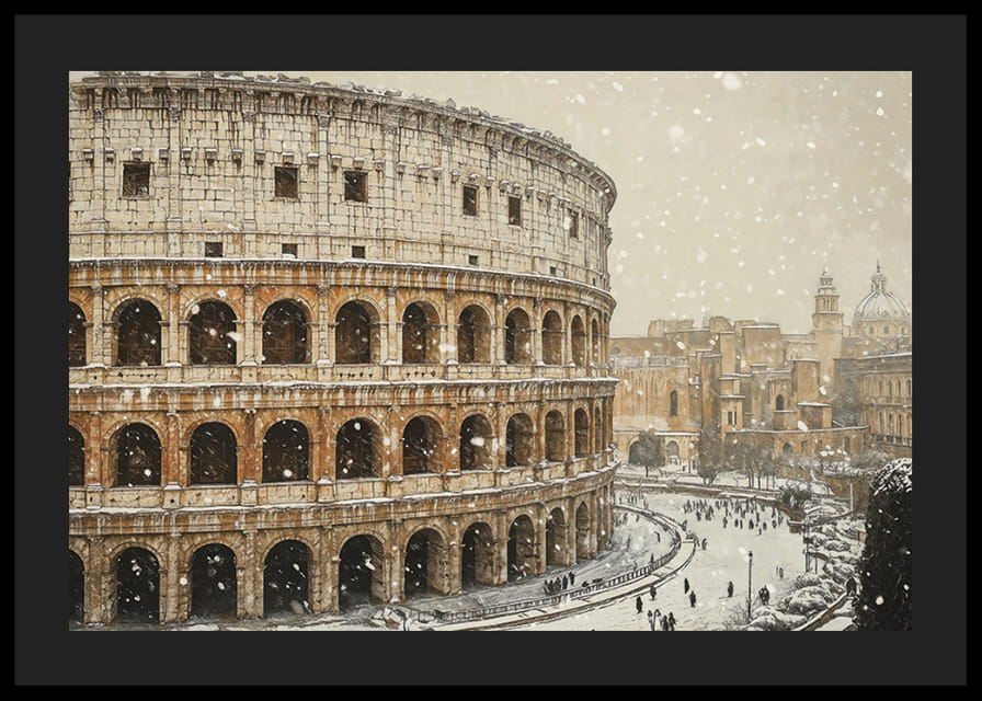 A poster showing the Colosseum in an unusual winter outfit-12