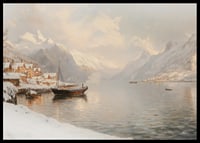 A poster depicting a quiet winter fjord with snow-capped mountains-6