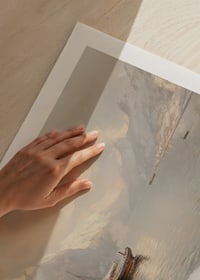 A poster depicting a quiet winter fjord with snow-capped mountains-9