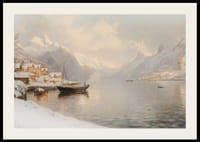 En plakat som viser en stille vinterfjord med snødekte fjell-2