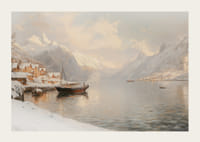 En plakat som viser en stille vinterfjord med snødekte fjell-3