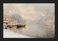 En plakat som viser en stille vinterfjord med snødekte fjell-5