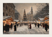 Egy nyüzsgő karácsonyi vásárt ábrázoló poszter a téli este varázslatos ragyogásában-3