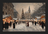 Egy nyüzsgő karácsonyi vásárt ábrázoló poszter a téli este varázslatos ragyogásában-5