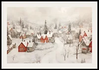 A poster showing an idyllic winter village with red cottages -2